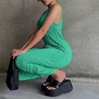 Женское трикотажное платье без рукавов, повседневное зеленое облегающее пляжное длинное платье с круглым вырезом, лето 2021