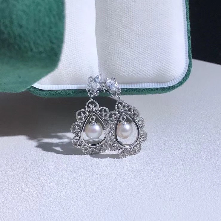 Wedding Gift 925 Sterling Silver Earrings Findings Settings Base Mountings Parts Mounts for Pearls Agate Crystal Stones Jade