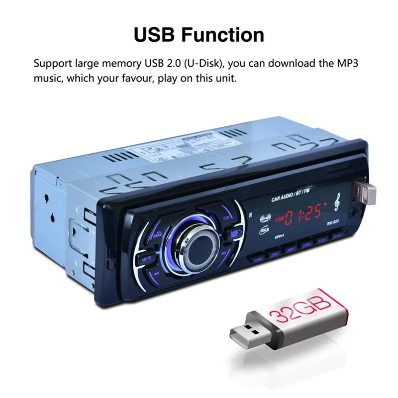 Автомобильный стерео аудио мини 1 Din MP3 плеер Handsfree Bluetooth динамик кард ридер USB флеш