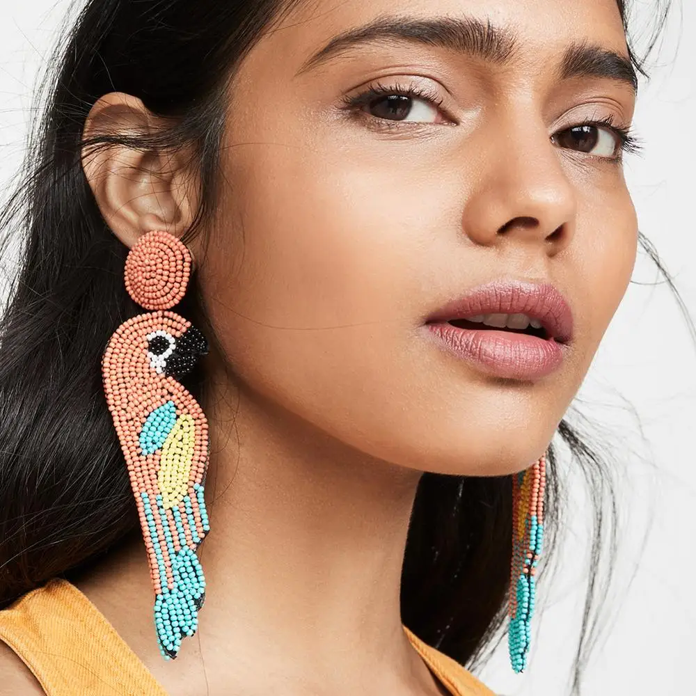 Богемные бусы веер и кисточка в виде стеклянных птиц висячие серьги для женщин 2019