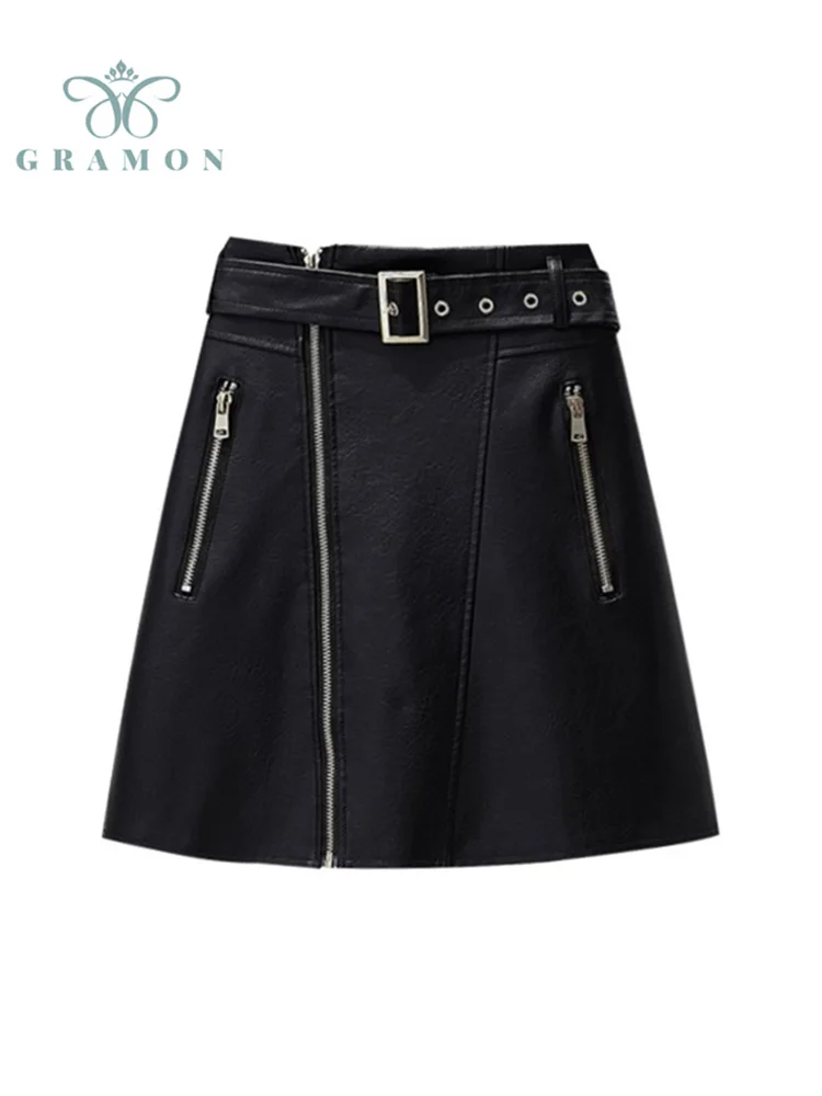 

Женская клетчатая мини-юбка из искусственной кожи, с высокой талией