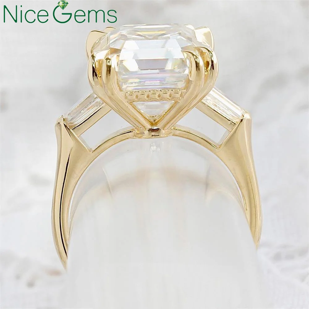 NiceGems 14K кольцо из желтого золота с тремя камнями обручальное муассанит 7CTW DF