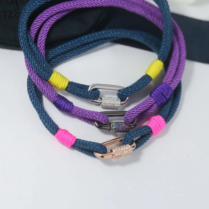 

ashion Pure 925 Sterling Silver Purple Friendship Bracelet with Black Grey Color Chain Link for Women Men Brand Jewelry