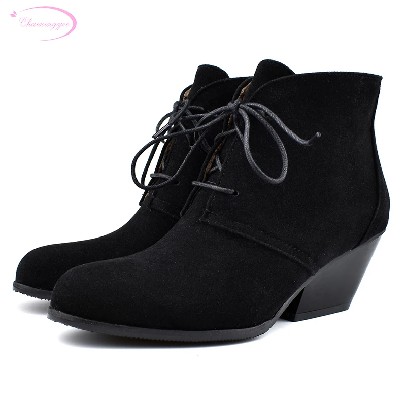 Повседневные женские ботинки для верховой езды ботильоны из нубука с круглым