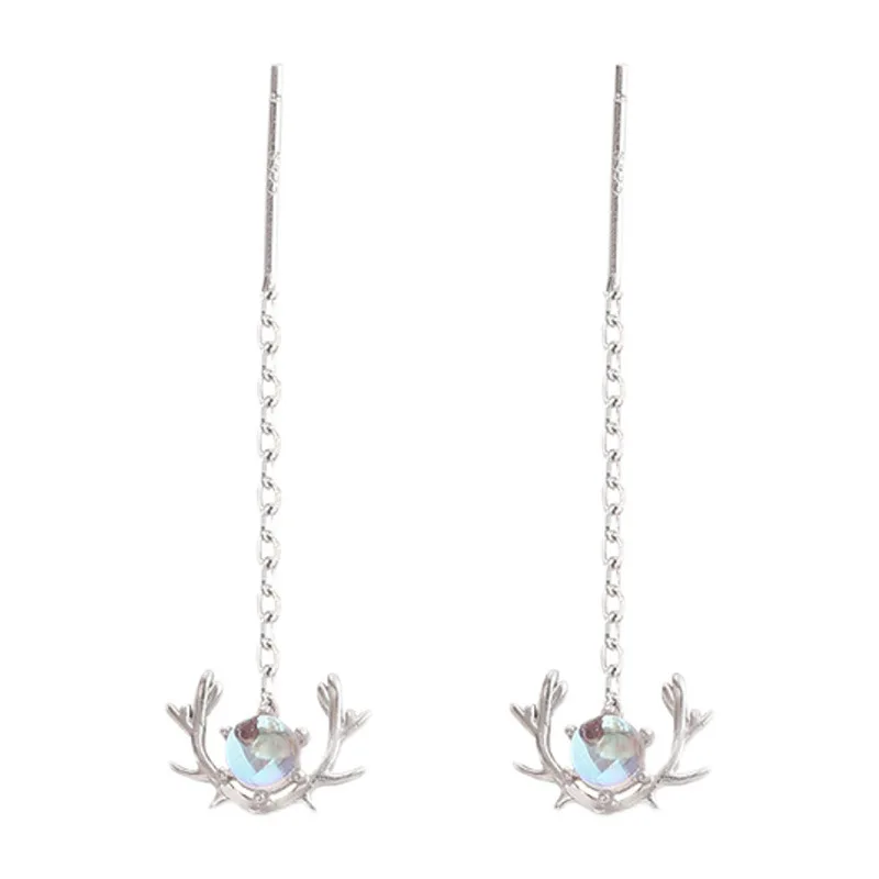 

925 Sterling Silver Tassel Long Moonstone Deer Drop Earring For Women Girls Party Wedding Christmas Jewelry eh1350