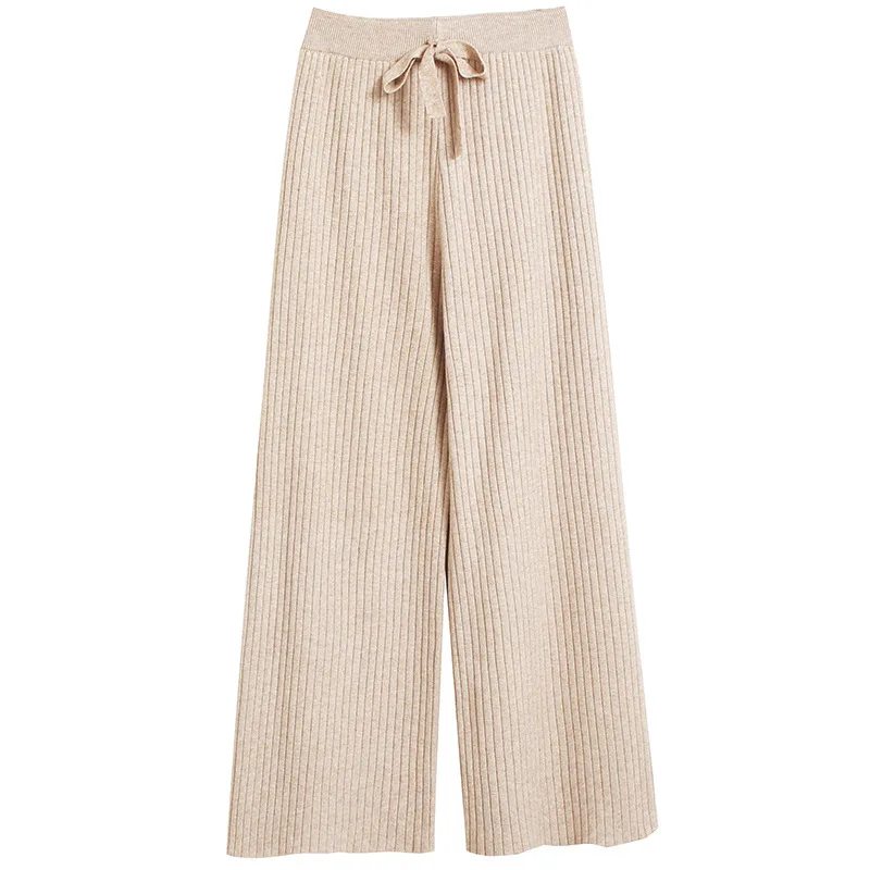

Cotton Knitted High Waist Wide Leg Pants 2019 Autumn Wool Cashmere Pants Female Casual Broad Leg Trousers Bottom Women Pants