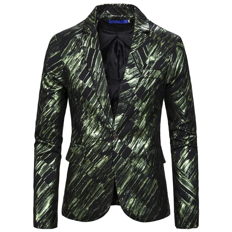 

Spring Autumn New High-end Quality One-button Mens Blazer Twill Gradient Printing Slim Hip Hop Mens Suits Blazers