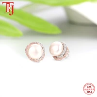 tkj circular natural pearl earrings silver 925 round stud earrings jewelry gift for women