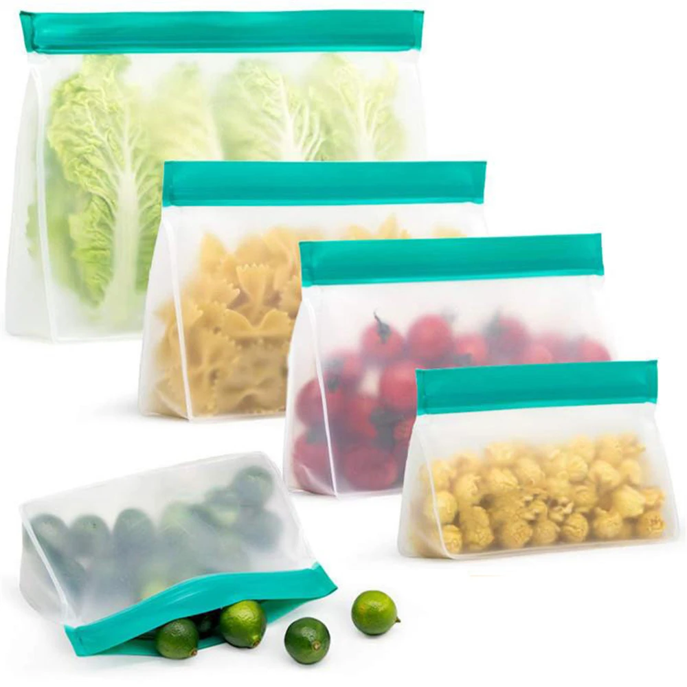 

Food Storage PEVA Containers Stand Up Zip Silicone Reusable Lunch Fruit Freezer Kitchen Organizer Leakproof Fresh-Keeping Bags
