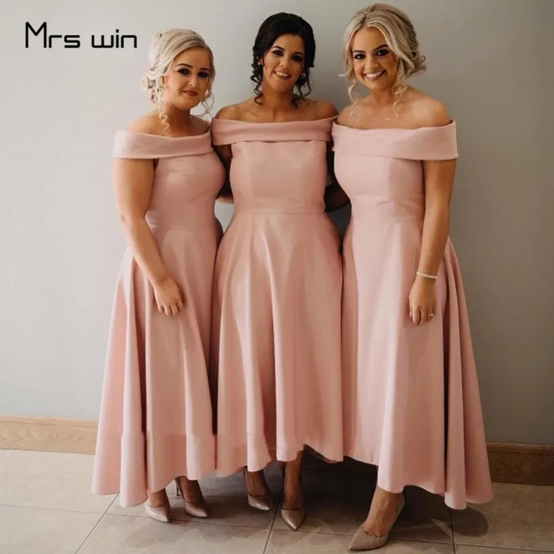 

Платье подружки невесты Mrs win, с открытыми плечами, вырезом лодочкой, длиной до щиколотки, наряд для свадебной вечеринки, ТРАПЕЦИЕВИДНОЕ длин...