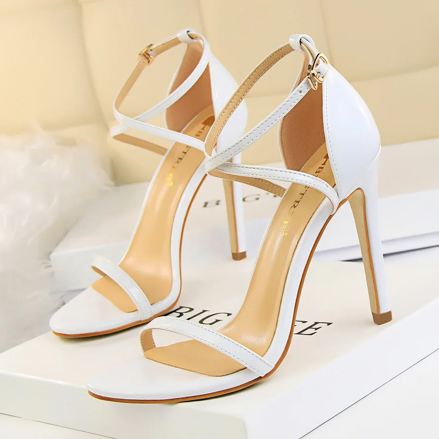 

fashion banquet women's shoes super high heel thin heel open toe patent leather cross band sexy nightclub sandals