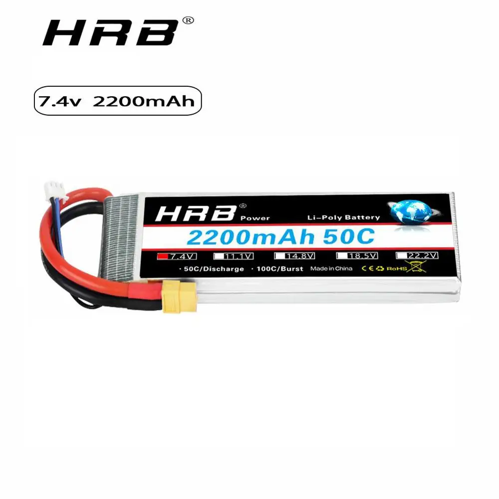 

Аккумулятор HRB 2S 7,4 в 2200 мАч Lipo 50C для радиоуправляемого дрона рамка пульт управления FPV квадрокоптера, лодки, вертолета, радиоуправляемой маш...