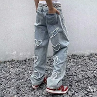 jeans mens patch decorative goth pants 2021 european american fashion high street washed old patchwork straight trousers trend