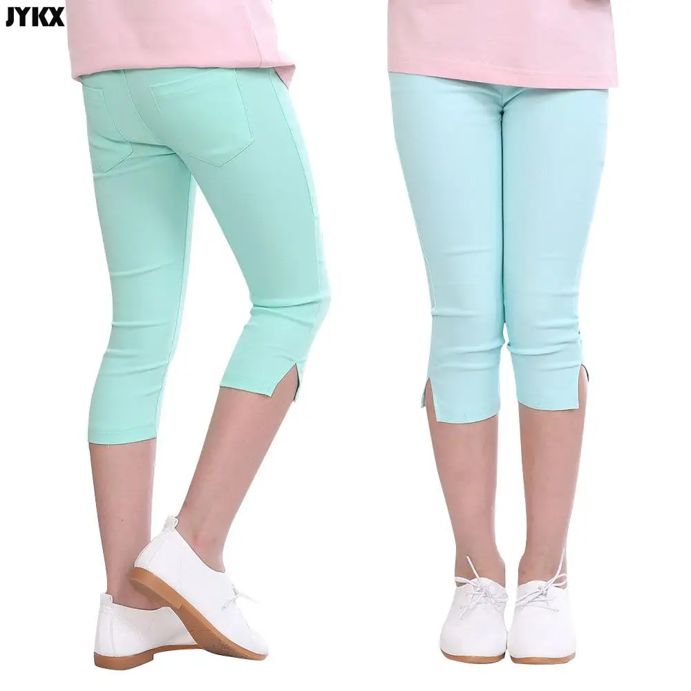 Для девочек Штаны летние штаны яркого цвета Пять штанов стрейч Колготки узкие