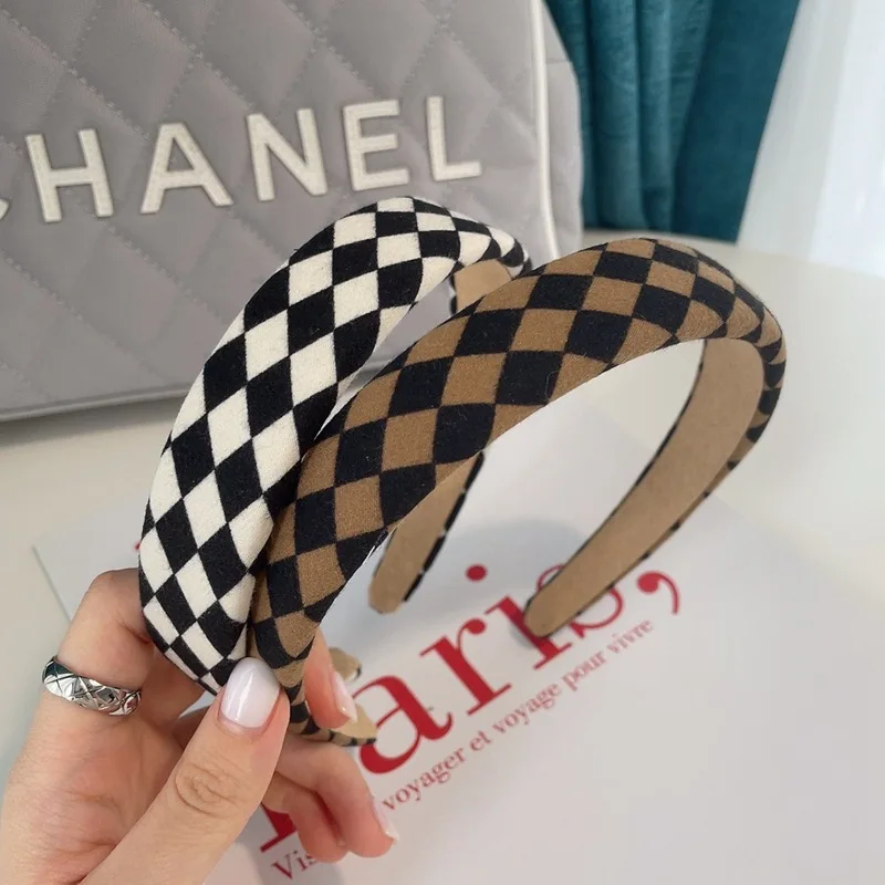 

Korean Style Headbands Gray Brown Green Grid Stitching Hairbands for Women Hair Accessories Girls Fashion Daily Headwear
