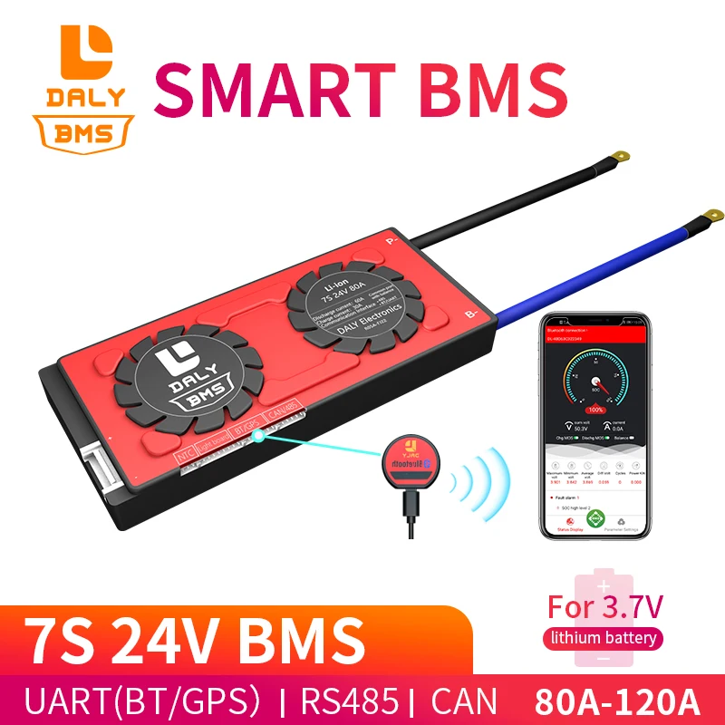 Daly 18650 smart BMS 7S 24V 80A 100A 120A Bluetooth 485 к USB устройству NTC UART программное обеспечение togther