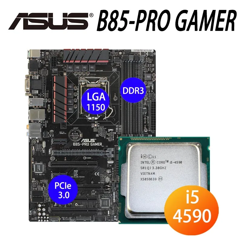 Online LGA 1150 Asus B85-PRO GAMER Motherboard + CPU Intel Core I5 4590 Motherboard Set DDR3 32GB HDMI Desktop B85 Placa-Mãe 1150 Verwendet