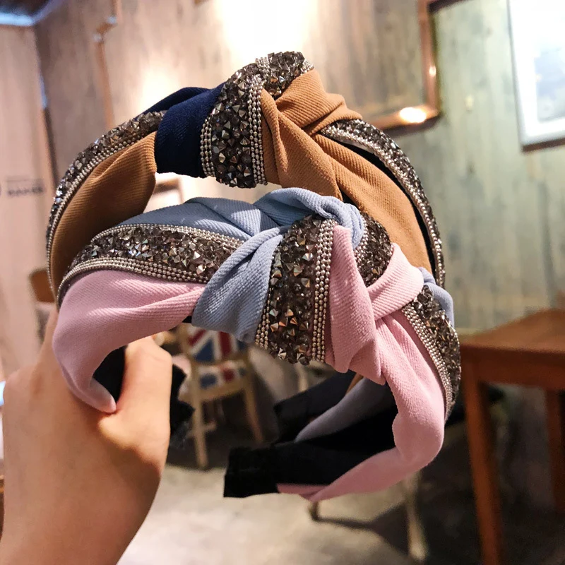 Обруч для волос повязка на голову блестящая в стиле пэчворк с блестками широкий