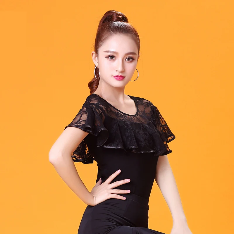 Женский кружевной топ для латиноамериканских танцев с коротким рукавом и