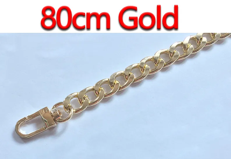 80cm Gold Ультра светильник Алюминиевые цепочки DIY золото, серебро, пистолет черный 12 мм сменный светильник на цепочке кошелек ремень, сумка ремни для маленькой сумочки - Цвет: 80cm Gold