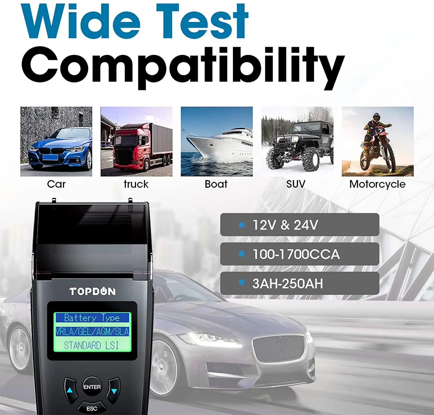 Автомобильный Батарея Тесты er 12V 24V TOPDON BT500P с аккумулятор для принтера нагрузки