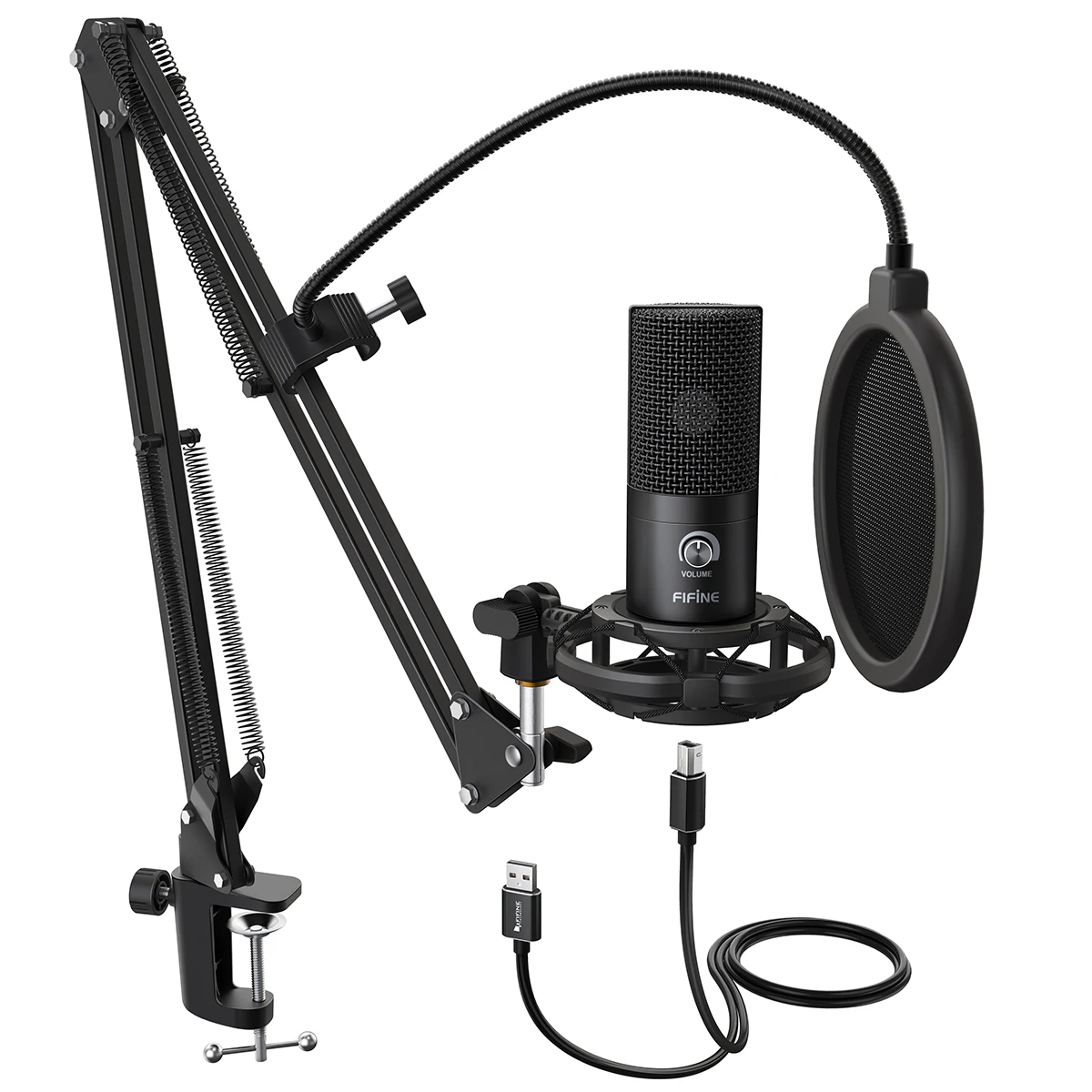  FIFINE Studio Condenser USB Computer Microphone Kit With Adjustable Scissor Arm Stand Shock Mount for YouTube Voice Overs-T669 