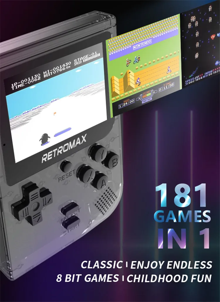 Данных лягушка Retromax мини портативная игровая консоль встроенный в 181 игр 8 бит 3,0 дюймов Портативный Ручной игровой подарок для детей