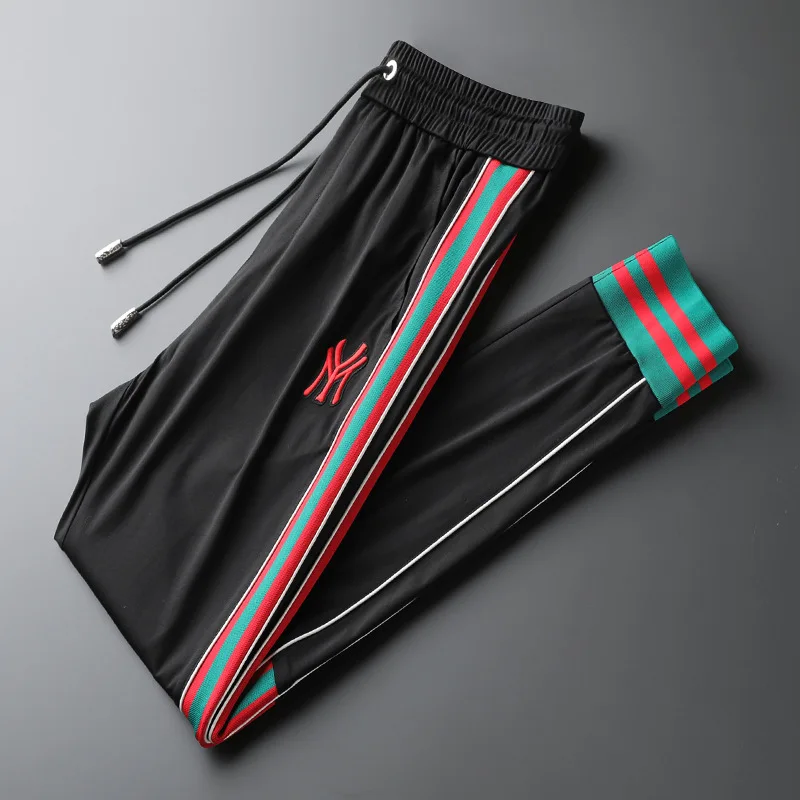 Брюки мужские Стрейчевые в полоску повседневные штаны с вышивкой шаровары стиле