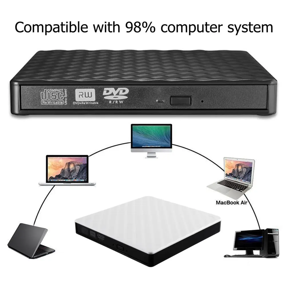 

USB 3.0 External Optical Drive Slim High-Speed Reading Support TF Reader Player forDVD-ROM CD-RW Burner Laptop Macbook PC