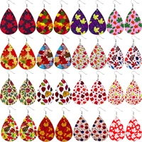 new double sided maple leaf pattern leather earrings for women fashion colorful long water drop earrings thanksgiving jewelry