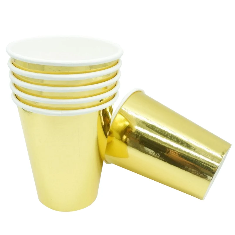 gold cup 10pcs Золотая бумага чашка/тарелка/салфетка/Солома для свадебы, дня рождения, для фестиваля вечерние для украшения детского душа вечерние принадлежности одноразовая посуда - Цвет: gold cup 10pcs