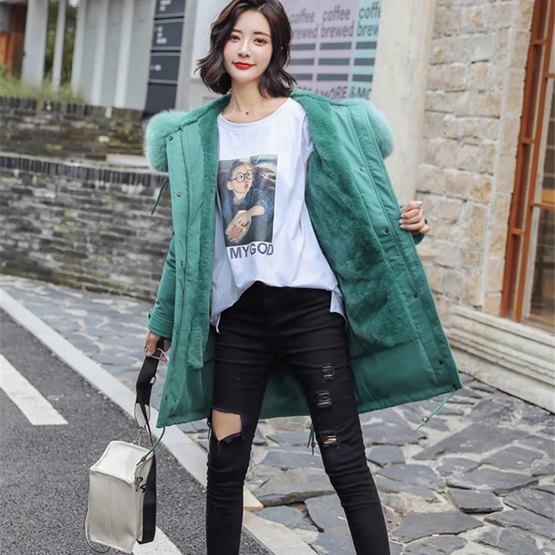 

Women Cotton coat Winter New Long cotton clothing Fashion Imitation rabbit hair Down cotton coat Jacket Womens Hooded Parkas 872