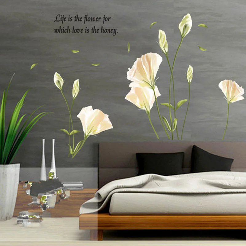 

Elegant Lily Flowers Wall Sticker On The Wall Stickers Home Decor Bedroom Backdrop Wall Decals Наклейки На Стену Декор Для Дома