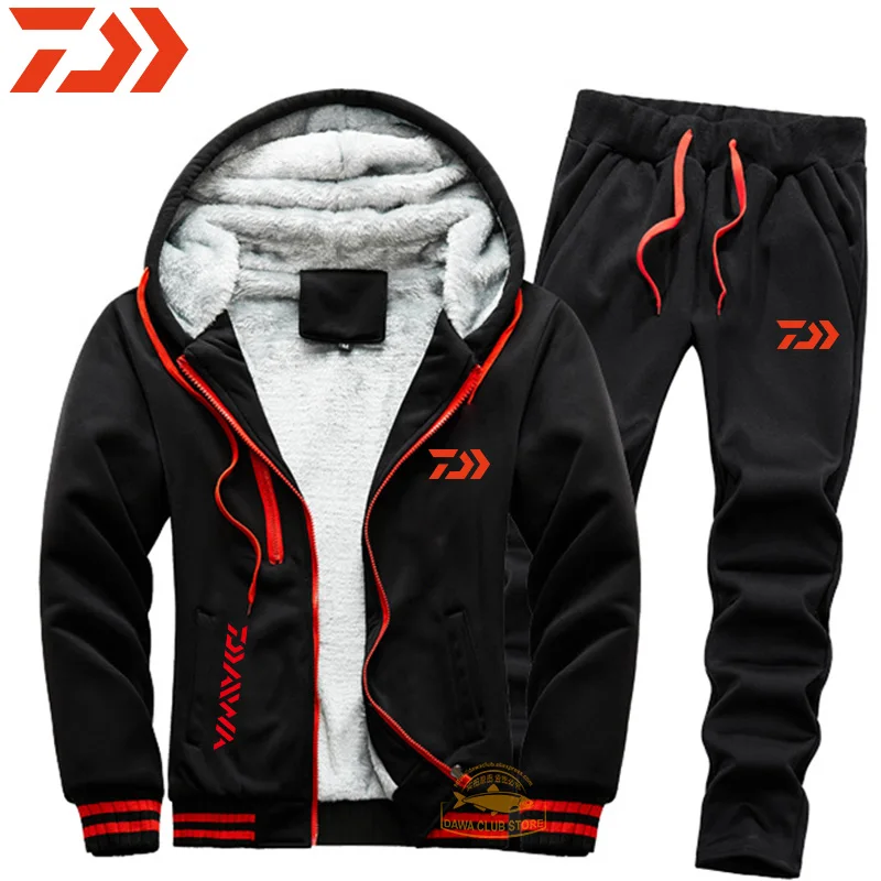 

New Winter DAIWA Fishing Clothes Outdoor Men's Plus Velvet Warm Fishing Suit Sports Solid Color Leisure Fishing Sweater Suit