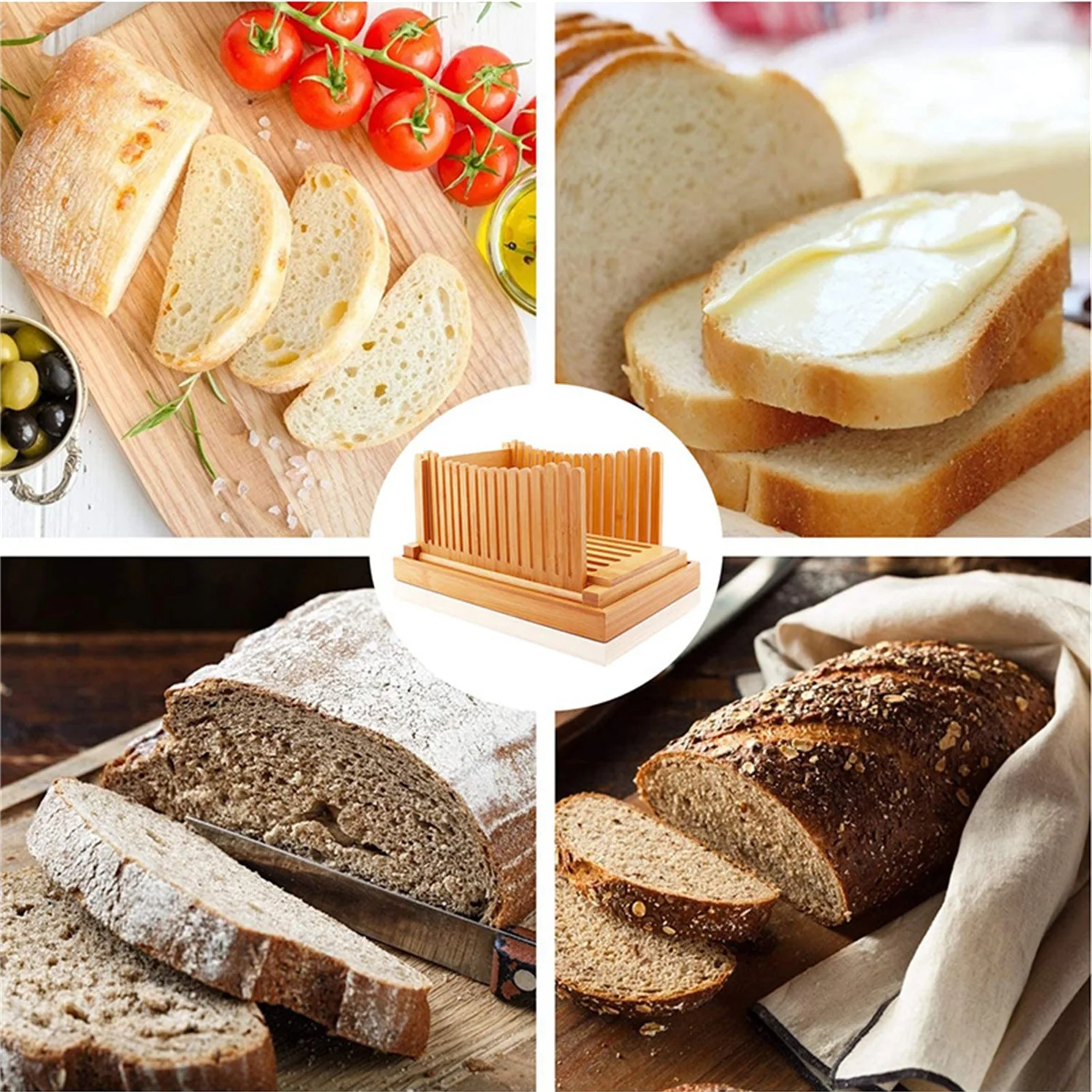 

Bamboo Evenly Cut Bread Slicer With Crumb Tray Foldable Bread Cutting Guide For Evenly Cutting Homemade Bread French incredible