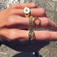 fashion boho vintage women rings gold color hollow shell sunflower knuckle rings set for women charm waves stars rings jewelry