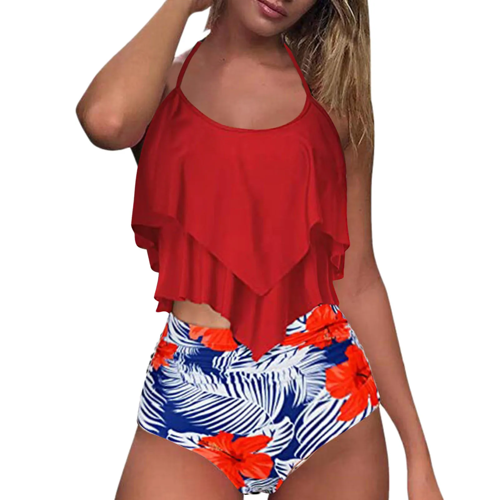 Женский комплект бикини с цветочным принтом плиссированный раздельный