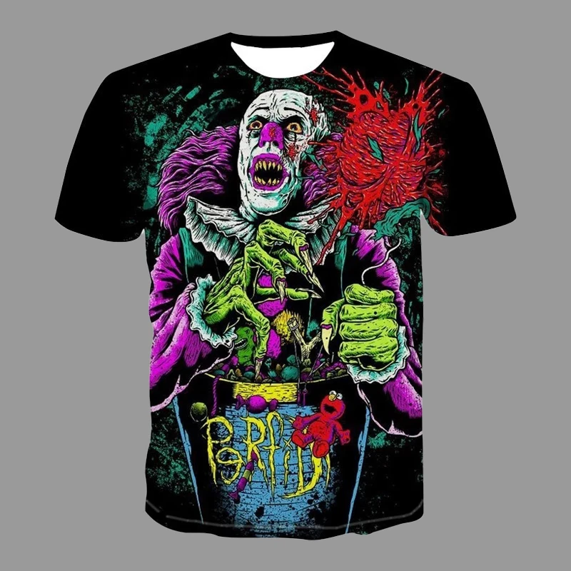 

Demon Printed Summer Short Sleeve Men T-Shirt Halloween Spoof Hip Hop Tshirt Individuality Trendy Quick Dry Street Tee Shirts