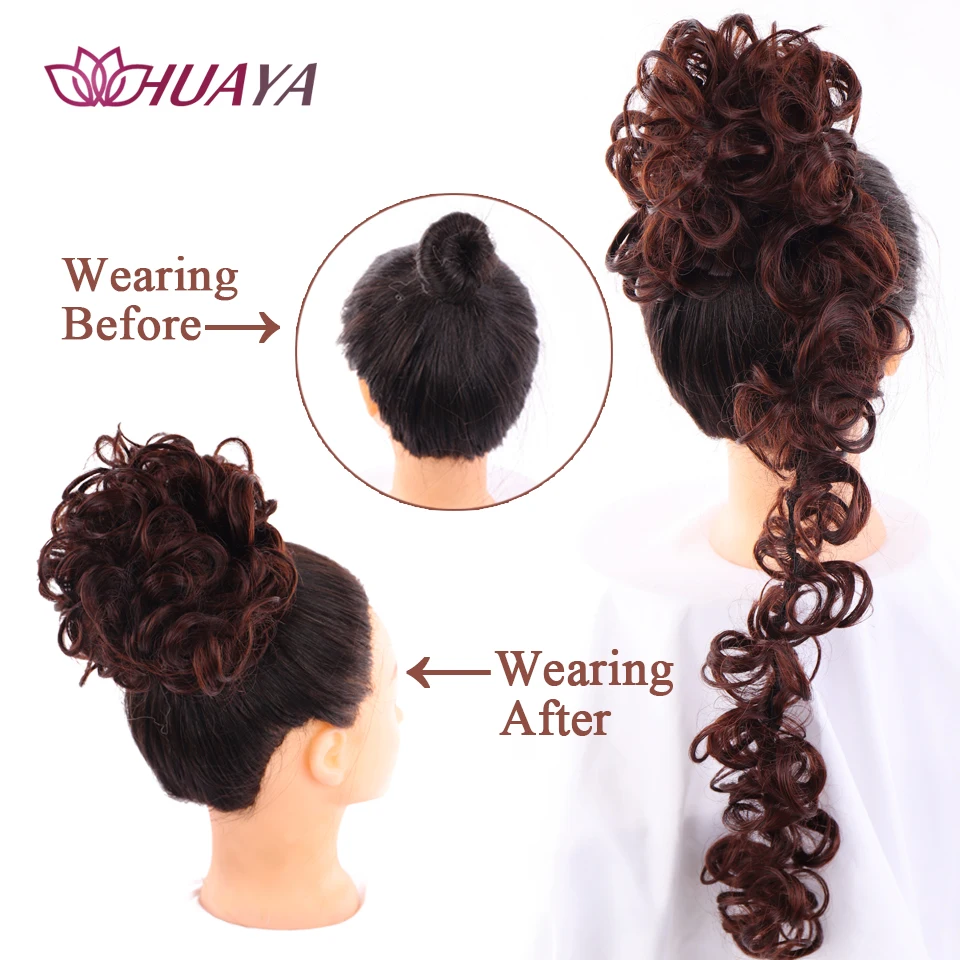 

HUAYA Wavy Curly Chignon Messy Hair Bun with Rubber Band Hair Extensions Updo Synthetic Hairpiece Scrunchie Curly Chignon
