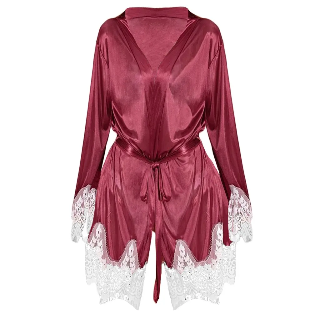 Сексуальные пижамы для женщин ночные рубашки халаты атласная кружевная одежда
