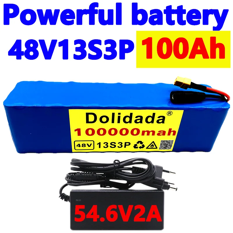 

48V100Ah 1000w 13S3P XT60 48V комплект литий-ионный батарей 100000mah для 54,6 v E-bike Электрический велосипед Скутер с BMS + зарядное устройство