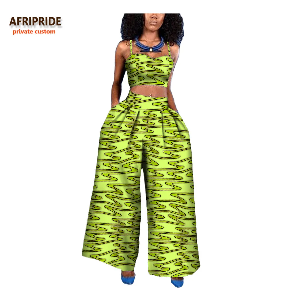 18 женщин 2 шт костюм Африканский стиль AFRIPRIDE Частный заказ без рукавов Холтер короткий топ+ лодыжки-длина широкие брюки костюм A722646 - Цвет: 339X