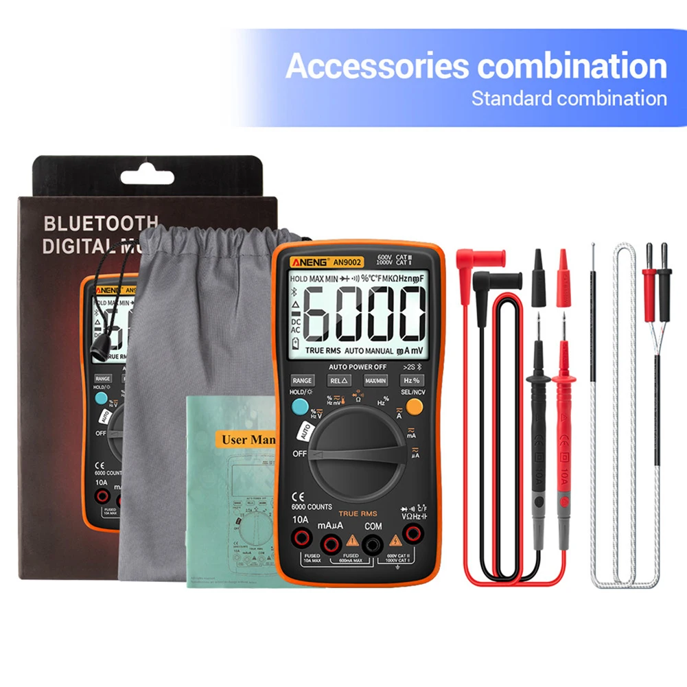 

ANENG Bluetooth Digital LCD Multimeter 6000 Counts AC/DC Current Voltage Capacitance Resistance Tester Meter