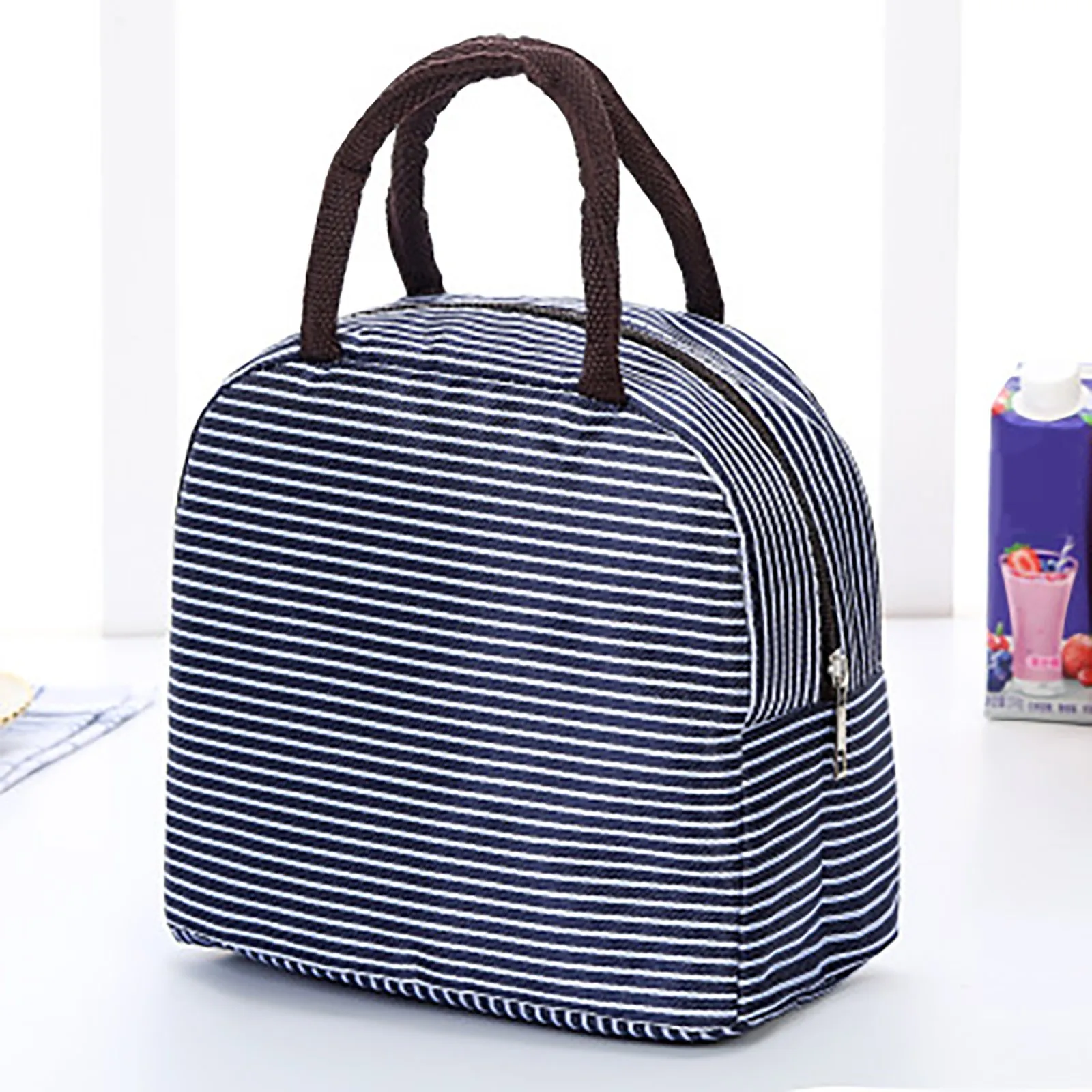 

Insulated Cold Canvas Stripe Picnic Carry Case Thermal Portable Lunch Bag camping lunch bag Tote Travel Picnic Handbag