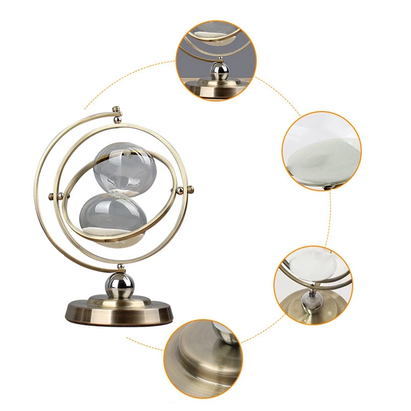 

Globe Time Hourglass Desktop Crafts Decor Metal 30 Min Timer Ornaments for Office Home Decoration Birthday Gift
