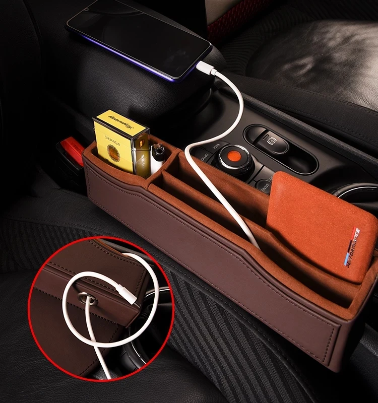 

For BMW MINI Cooper F56 Leather Case Organizer for Wallet Phone Coins Cigarette Keys Cards Accessories Car Seat Gap Storage Box