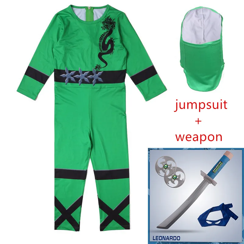 62908green-4 Черный костюм для мальчиков и девочек Ninjago, Детские комплекты, Детский костюм для Хэллоуина, игрушечное оружие, Необычные вечерние костюмы ниндзя на Пасху - Цвет: 62908green-4