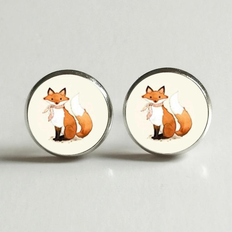 Новинка мультфильм серьги-гвоздики в виде лисы лесной био круглых ювелирных