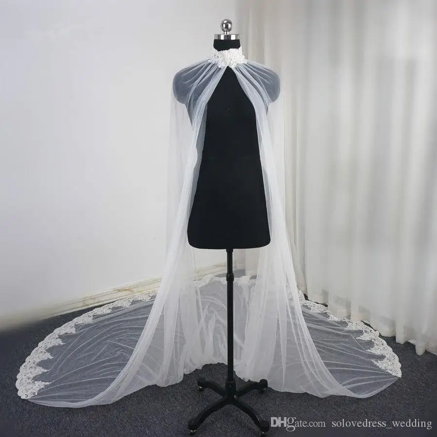 Solovedress кружевная Свадебная накидка с высоким воротником длинный шлейф свадебная