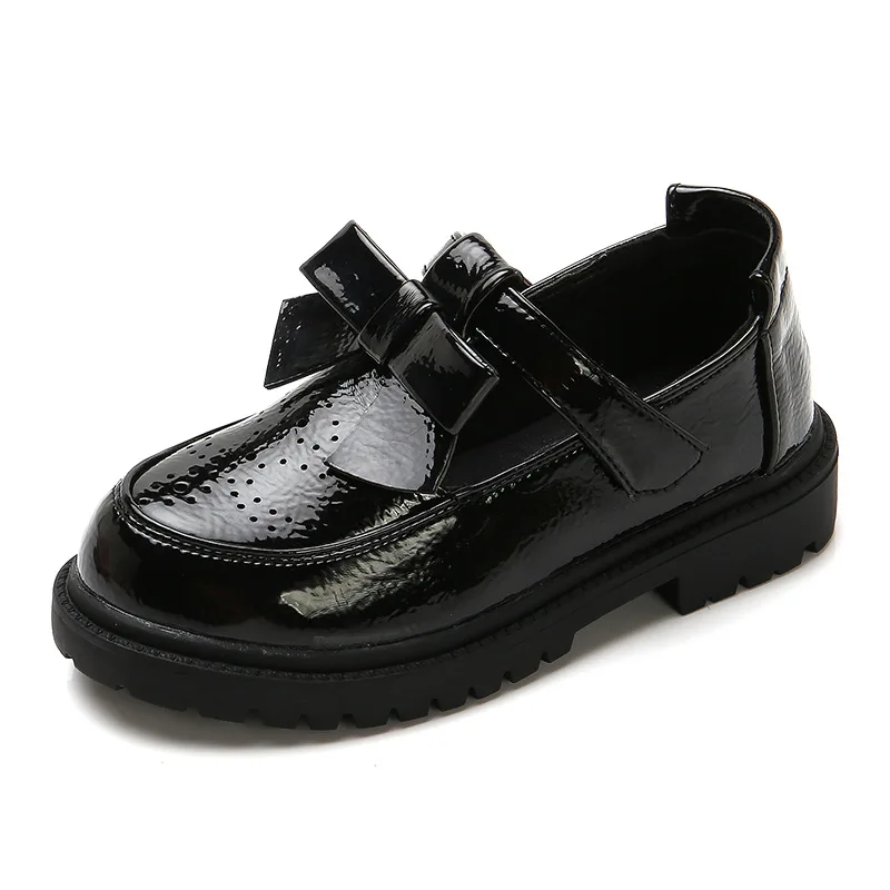 Patent Leather Children's Shoes Student Girls Princess Shoes 2021 New Soft Sole Hollow Breathable Little Girl Shoes Black Pink